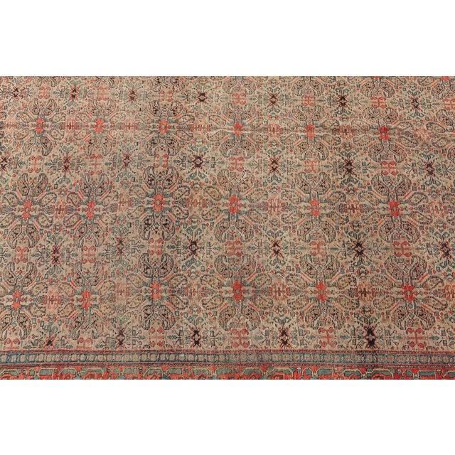 Authentic 19th Century Persian Senneh Botanic Blue Red Beige Handmade Wool Rug For Sale In New York - Image 6 of 6