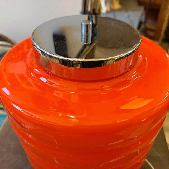 1990s 1990s Space Age Chromed Metal and Orange Glass Italian Table Lamp For Sale - Image 5 of 12