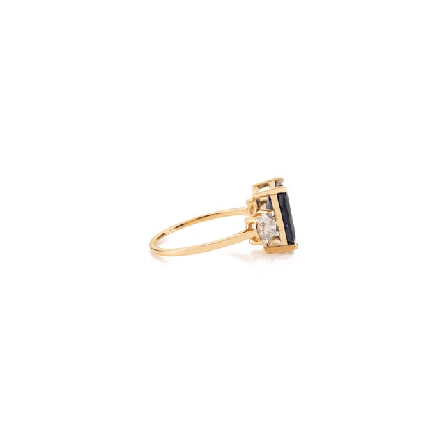 Early 21st Century 3.35 Ct Emerald Cut Royal Sapphire & Diamond Trilogy Ring Size 5 in 14k Gold For Sale - Image 5 of 14