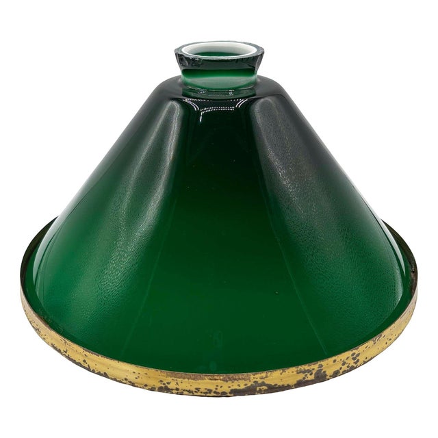 1920s Art Deco Banker/Poker Hanging Ceiling Light W/ 9" Brass Rim Green Glass Shade For Sale In Los Angeles - Image 6 of 12