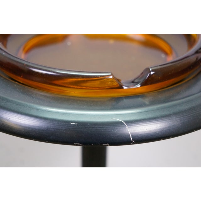 Metal Vintage Art Deco Illuminated Smoking Stand Amber Glass Floor Ashtray Smoke Stand For Sale - Image 7 of 18