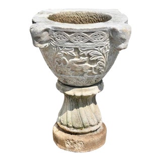 Byzantine Style Marble Baptismal Font on Later Stand For Sale