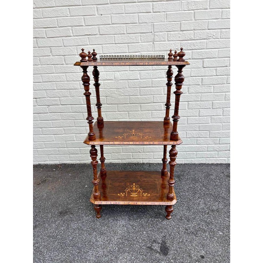 19th Century Antique Victorian Style 3 Tier Burled Wood Walnut