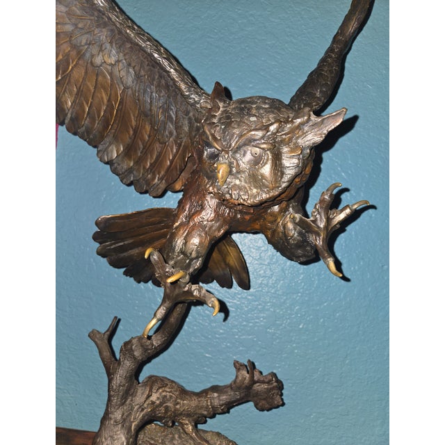 This is a glorious bronze sculpture by Jules Moigniez - Patinated bronze owl on green marble base. Good condition; minor...