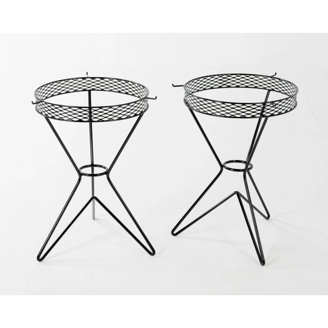 Mid 20th Century Modern Atomic Three Hairpin Leg Tables After Tony Paul Fredrick Weinberg Iron Wire Mesh Tripod - a Pair For Sale - Image 5 of 11
