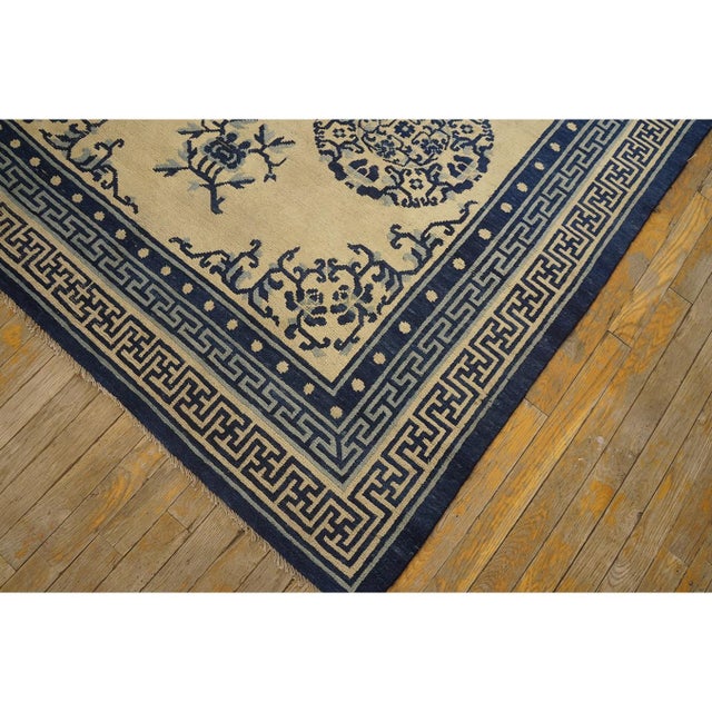 Beige Mid-19th Beige Greek Key Antique Chinese Ningxia Carpet Knotted 5'2" X 10'2" Rug For Sale - Image 8 of 9