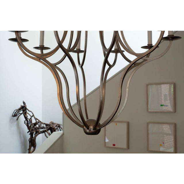Metal Paul Ferrante Custom Antiqued Silver Leaf 10 Bulb Hand Forged Candelabra For Sale - Image 7 of 9