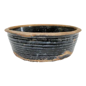 Large Vintage Black Glazed Terracotta Bowl