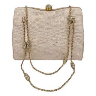 Late 20th Century Judith Leiber Pink Lizard Crystal Strap Bag For Sale