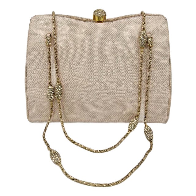 Late 20th Century Judith Leiber Pink Lizard Crystal Strap Bag For Sale