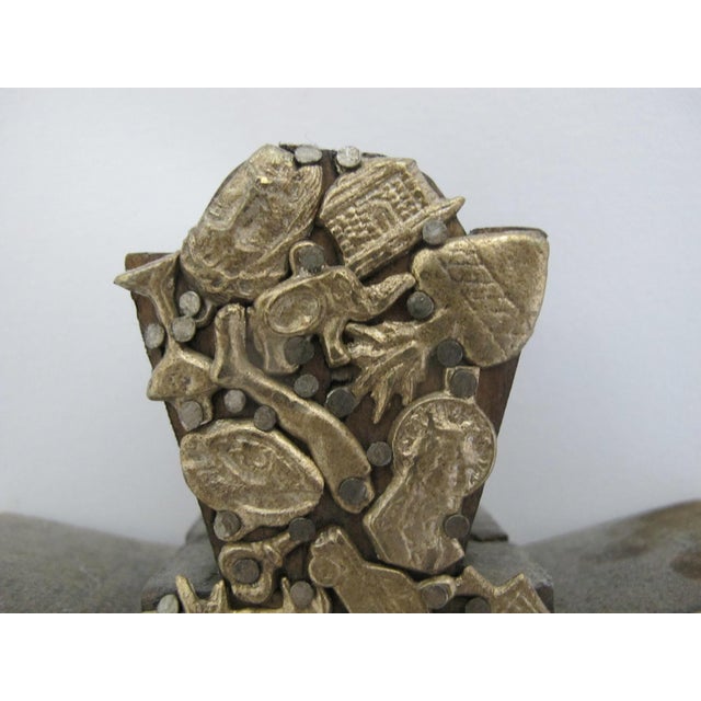 Metal Mexican Folk Art Milagros Wood Cross Nailed Metal Brass Charm Wall Hanging For Sale - Image 7 of 9