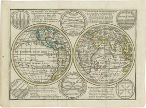 World in Hemispheres with Six Diagrams, 1788