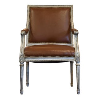 Louis XVI-Style Caramel Leather Armchair For Sale