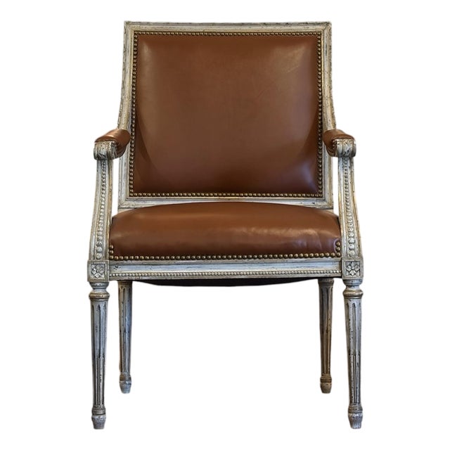 Louis XVI-Style Caramel Leather Armchair For Sale