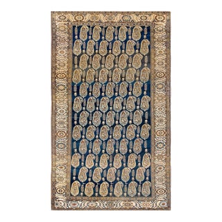 1850s Blue Navy Paisley Tribal Antique Nw Persian Rug 7' X 11'6" Handknotted Wool Carpet For Sale