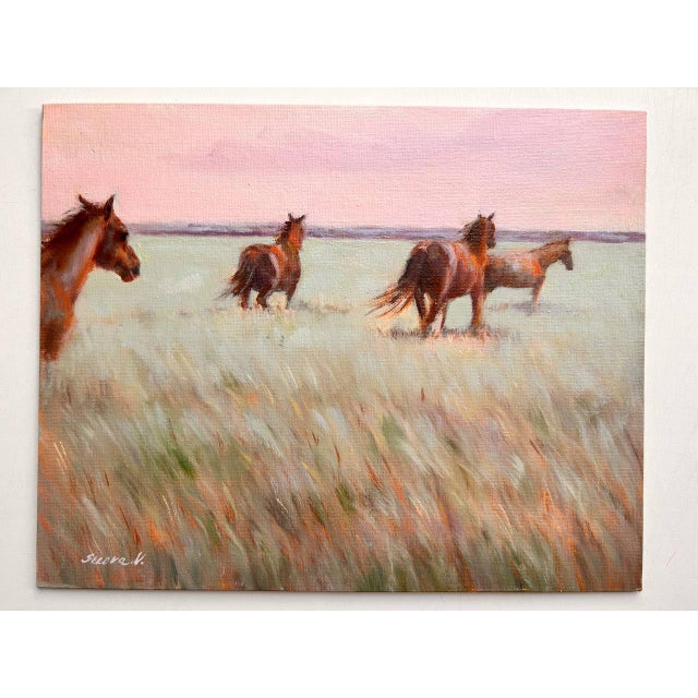 Iceland Horses Landscape Original Painting on Canvas by Valeriya Serova For Sale - Image 9 of 9