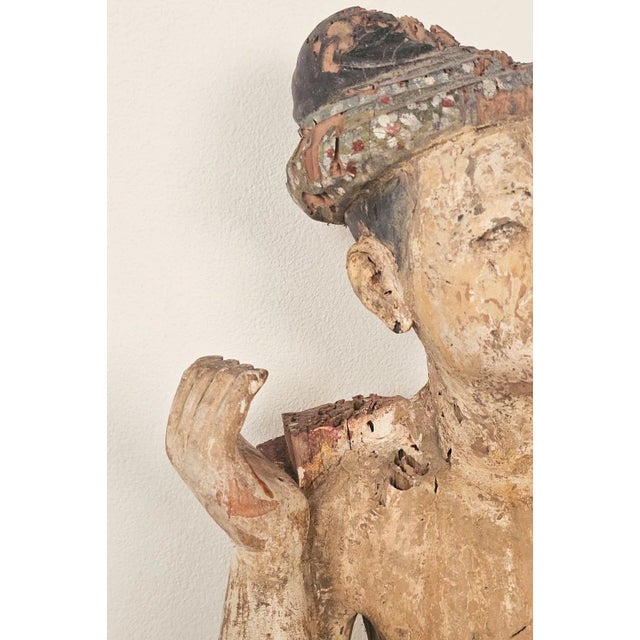 19th Century Southeast Asian Tall Painted & Carved Wood Figure of a Man For Sale - Image 14 of 15