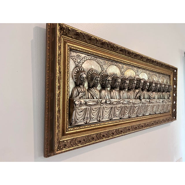 1960s Signed J. Hidalgo Egido 1965 Spanish Last Supper Metal Relief Wall Plaque For Sale - Image 5 of 12