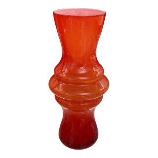Vintage Red/White Cased Glass, Scandinavian Hooped Vase For Sale