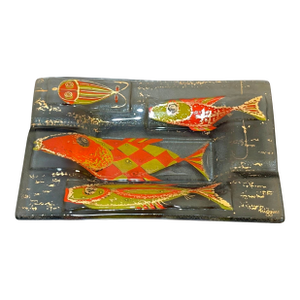Higgins Art Glass Midcentury Orange Fish Glass Ashtray