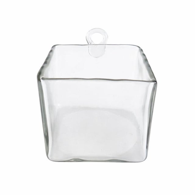 Four hand blown glass cubes with hanging loop; perfect as small, interior wall planters; snack servers, desk accessories,...