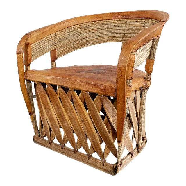 Vintage Mexican Cedar Wood and Leather Equipale Lounge Chair For Sale