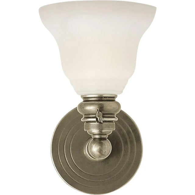 Boston Functional Single Light in Antique Nickel with White Glass Designer: Chapman & Myers Height: 9" Extension: 9.5"...