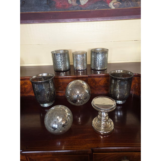 Silver Collection of Vintage Mercury Glass Items For Sale - Image 8 of 10