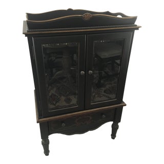 Black & Gold Painted Wine Bar Cabinet For Sale
