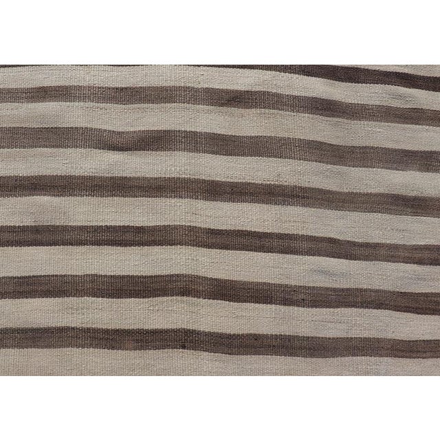 Vintage Turkish Kilim Runner Brown Stripe Ivory Neutral Wool Flatweave For Sale - Image 10 of 12