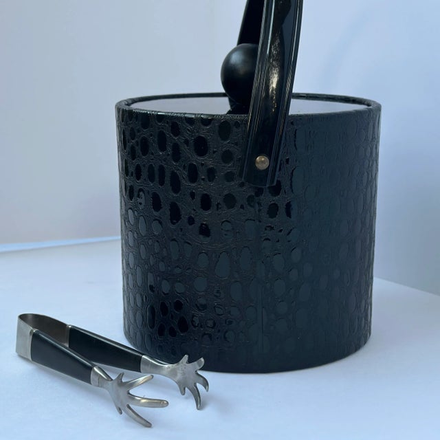Mid-Century Modern Mid-Century Modern Faux Crocodile Ice Bucket With Tongs For Sale - Image 3 of 12