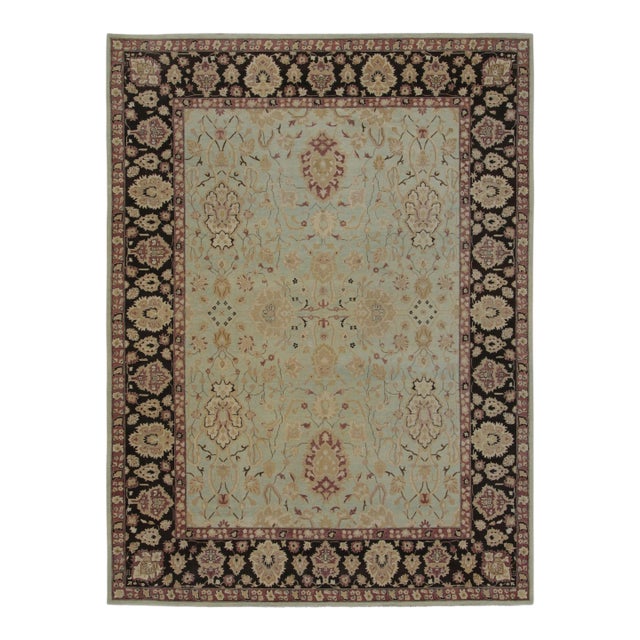 Vintage Indian Agra Rug, Mint-Green Field With Floral Border - Rug & Kilim For Sale