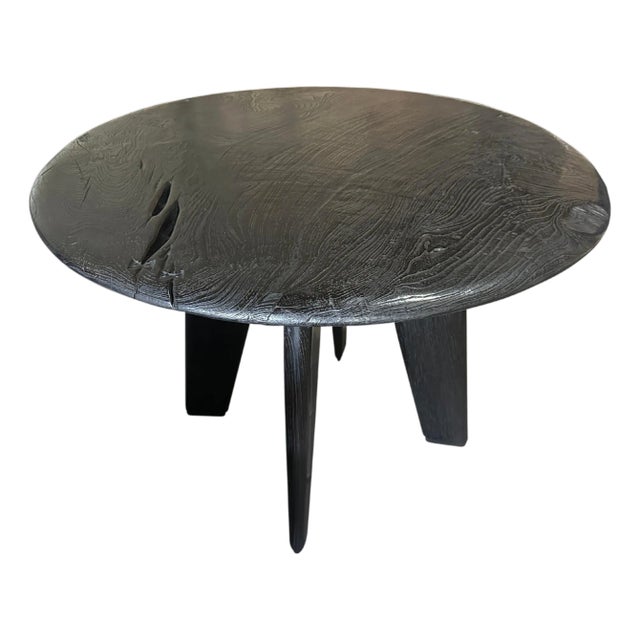 Andrianna Shamaris Mid Century Couture Espresso Teak Wood Stained Table For Sale