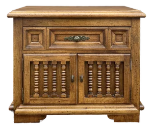 1960s Thomasville Spanish Revival Oak Nightstand Cabinet With Drawer