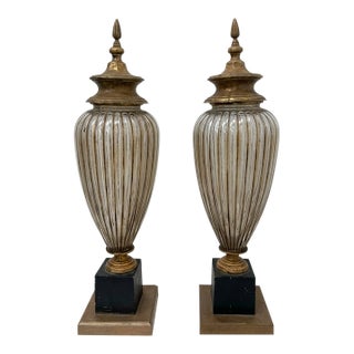 Pair of Neoclassical Covered Glass Urns From the Set of Frasier (2003) For Sale