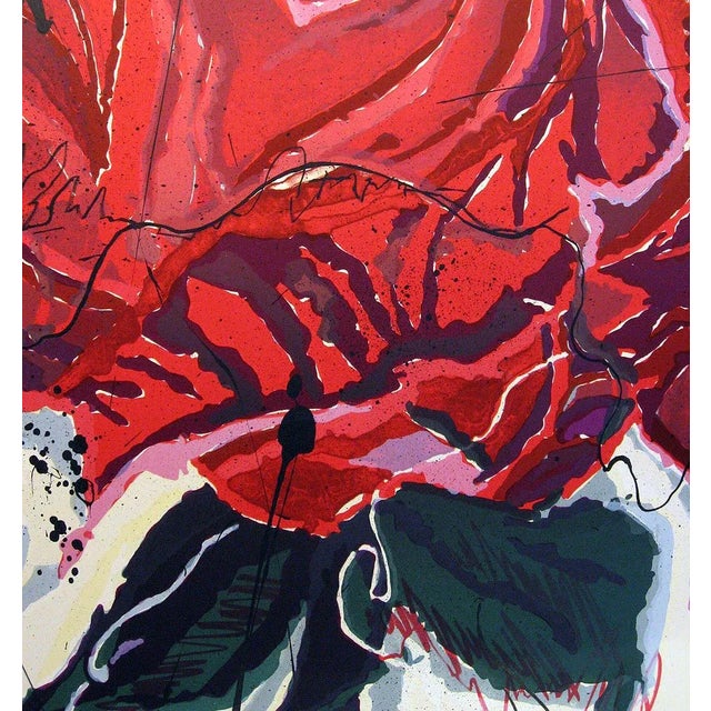1980s Sally Anderson "Rose" Hand Signed Original Red Rose Lithograph Unframed For Sale - Image 5 of 5