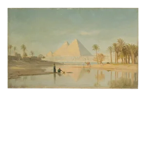 Egyptian Landscape Oil Painting by John Peter Kornbeck, Mid 19th C.