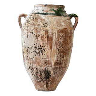 Large Mediterranean Terracotta Olive Jar with Original Green Glaze, 1890s For Sale