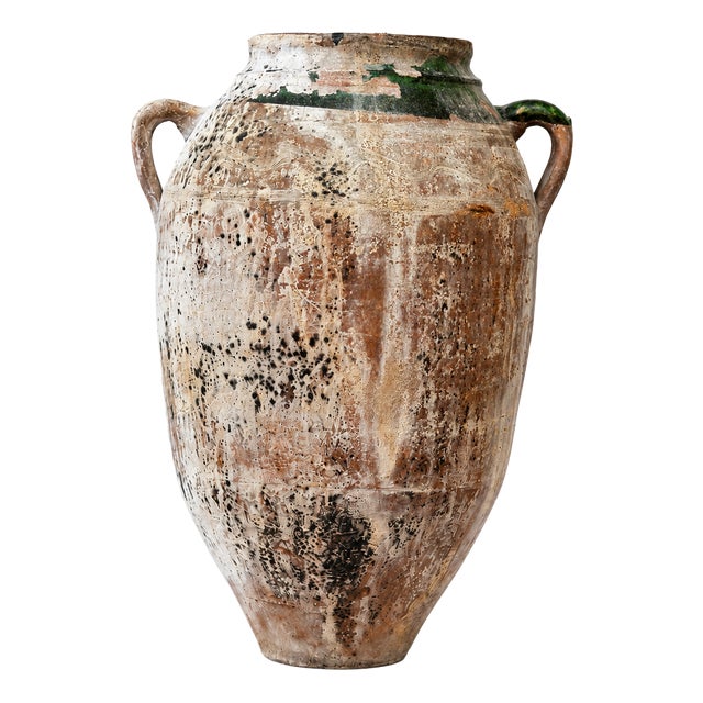 Large Mediterranean Terracotta Olive Jar with Original Green Glaze, 1890s For Sale