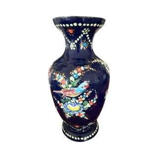 Mid-Century Repoussé Enamel on Hammered Copper Vase For Sale