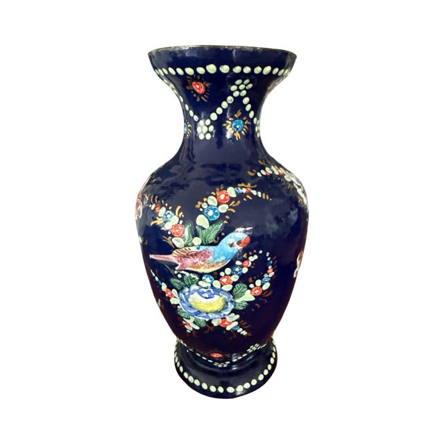 Mid-Century Repoussé Enamel on Hammered Copper Vase For Sale