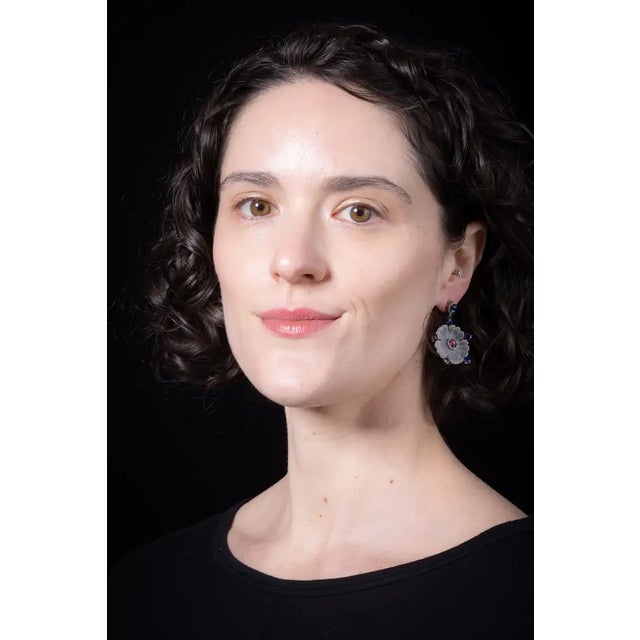 Crystal, Kyanite, Pink Tourmaline and Diamond Flower Motif Chandelier Earrings For Sale - Image 4 of 4