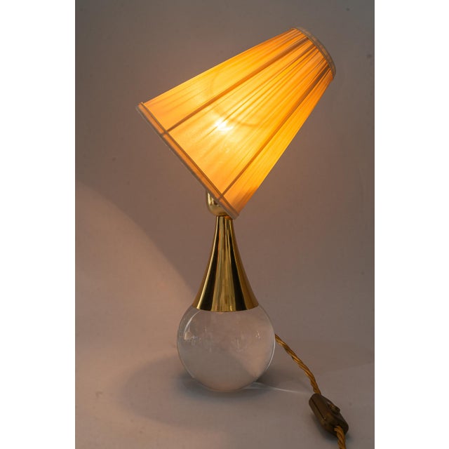 Glass and Brass Table Lamp with Fabric Shade, Vienna, Austria, 1950s For Sale - Image 9 of 14