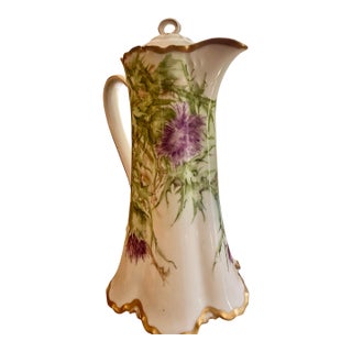Antique Haviland & Co. Limoges Hand-Painted Thistle Chocolate Pot (C. 1888–1896) For Sale