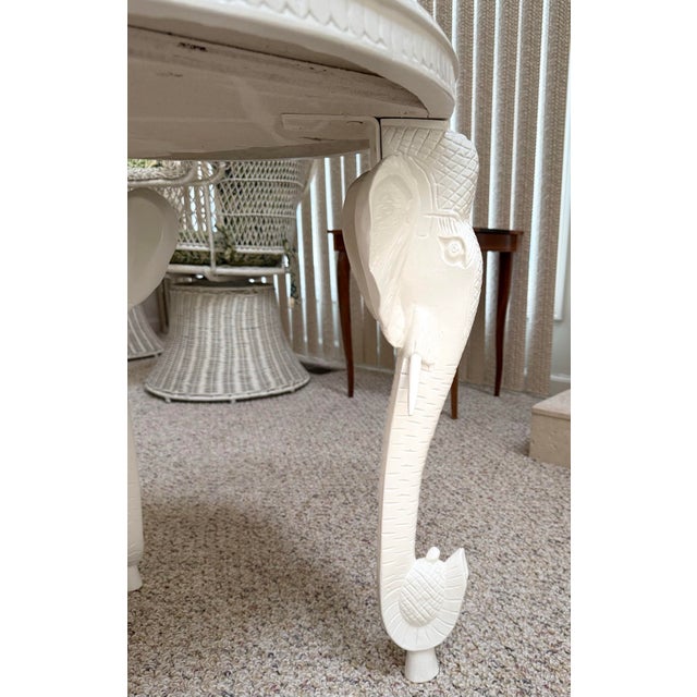 White Mid 20th Century Solid Wood Anglo-Indian Style Carved Elephant Table For Sale - Image 8 of 11