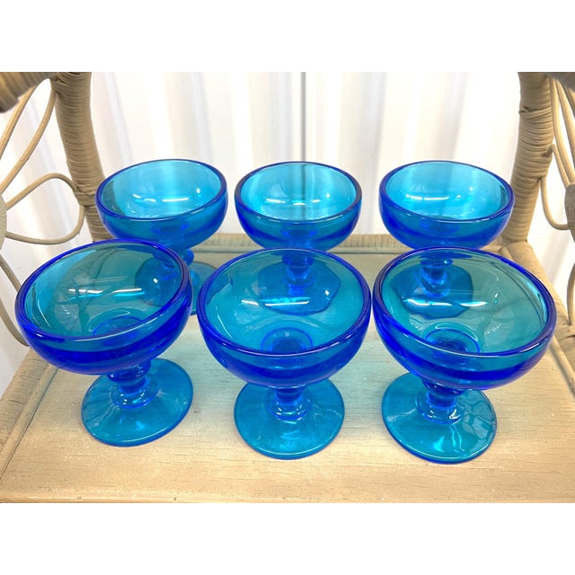 Early 20th Century Cobalt Blue Champagne/ Dessert Glasses Set of 6