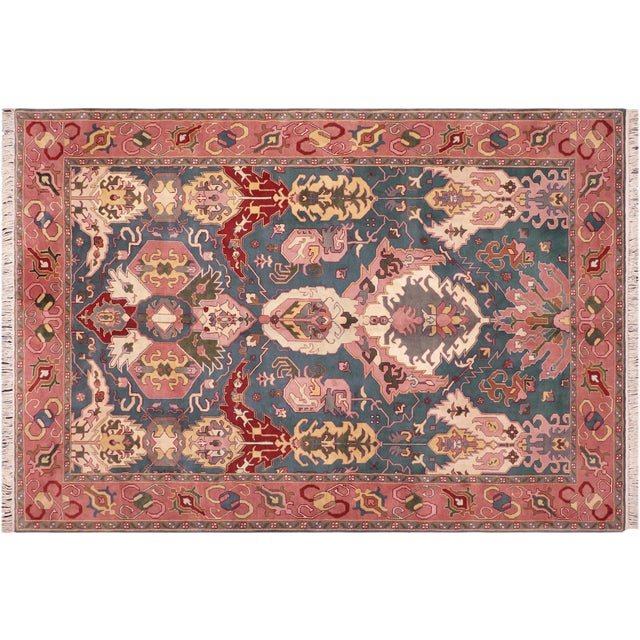 Shabby Chic Ziegler Blue/Pink Wool Rug - 8'4'' X 10'3'' For Sale - Image 9 of 9