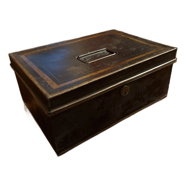 Late 19th Century Black and Gold Metal Document or Cash Box For Sale