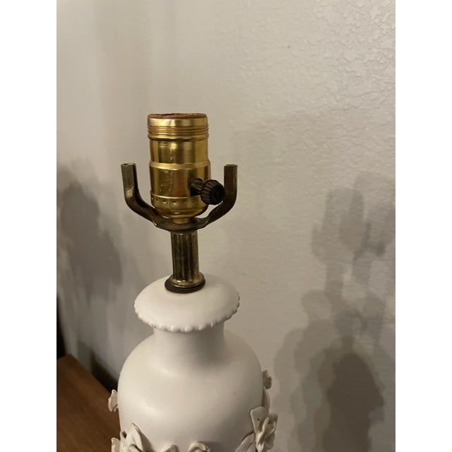 Italian Vintage Raised Roses Ceramic Lamp With Brass For Sale - Image 3 of 9