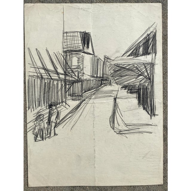 Drawing by Vermont artist Frank Wallace (1915/18-2003). Double sided, two Philadelphia street scenes and a figure drawing....